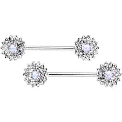 14G 9/16 1/2 White Faux Opal Horseshoe Barbell Nipple Ring Set
