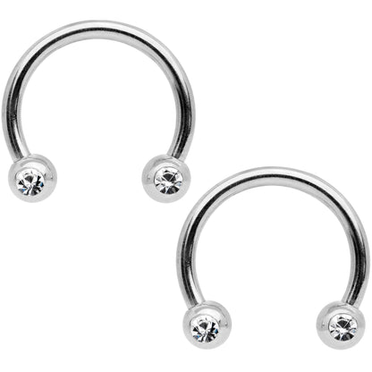 14G 9/16 1/2 White Faux Opal Horseshoe Barbell Nipple Ring Set
