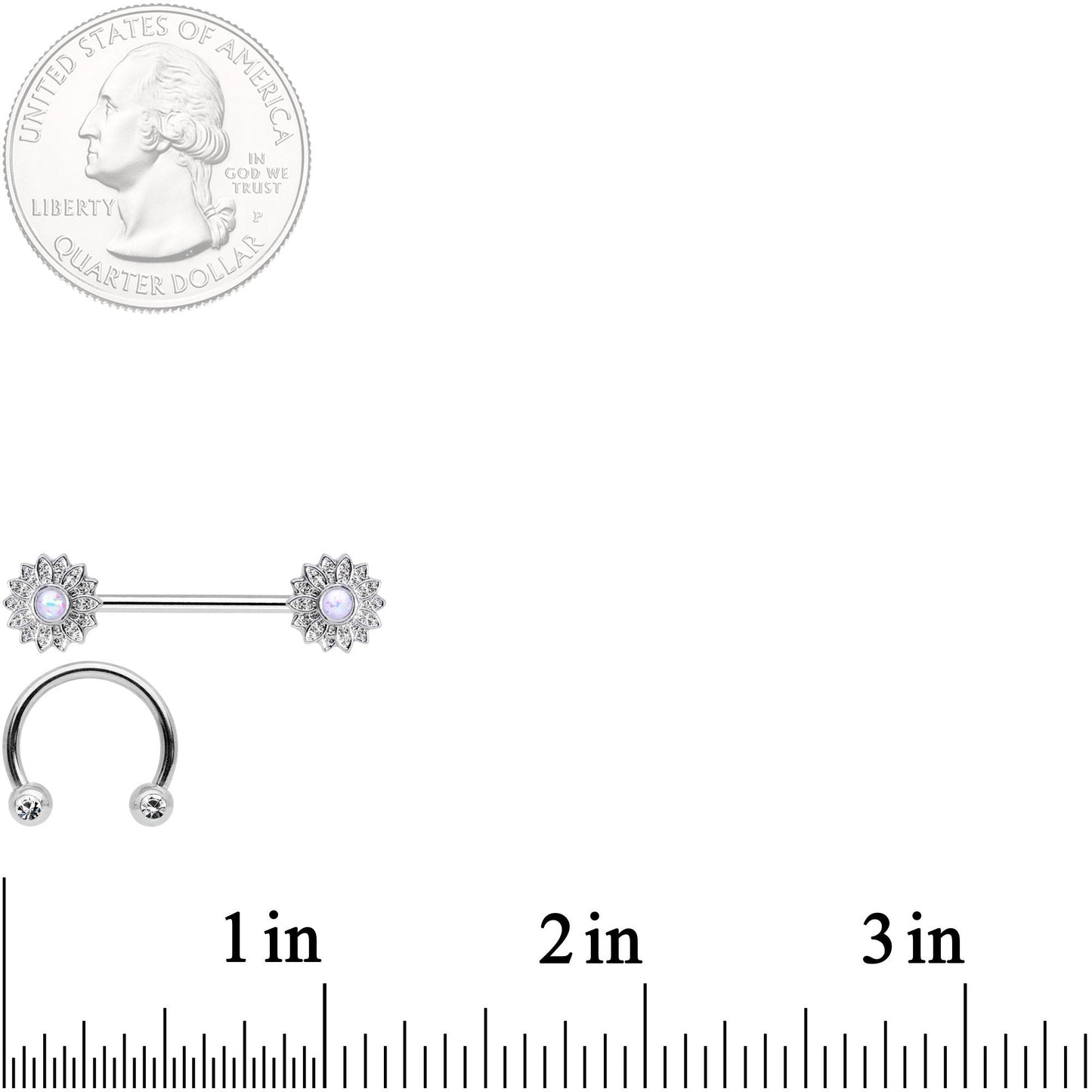 14G 9/16 1/2 White Faux Opal Horseshoe Barbell Nipple Ring Set