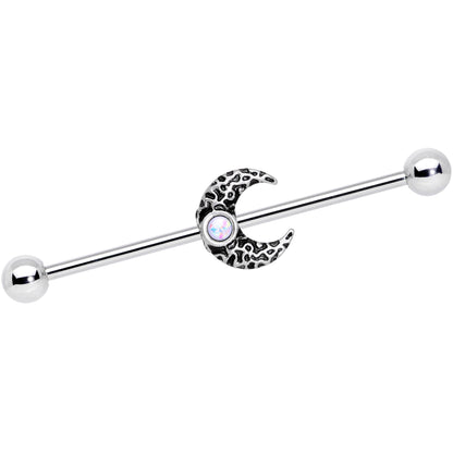 14G White Faux Opal Sun Moon Industrial Barbell Set 38mm