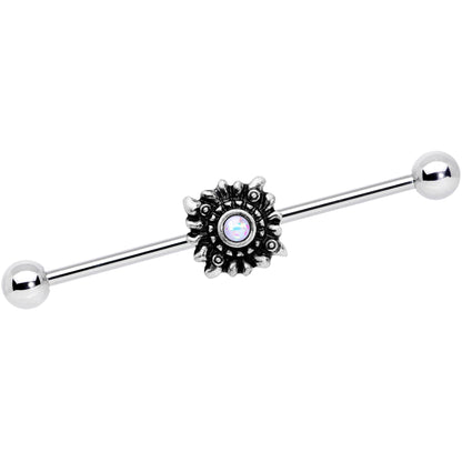 14G White Faux Opal Sun Moon Industrial Barbell Set 38mm