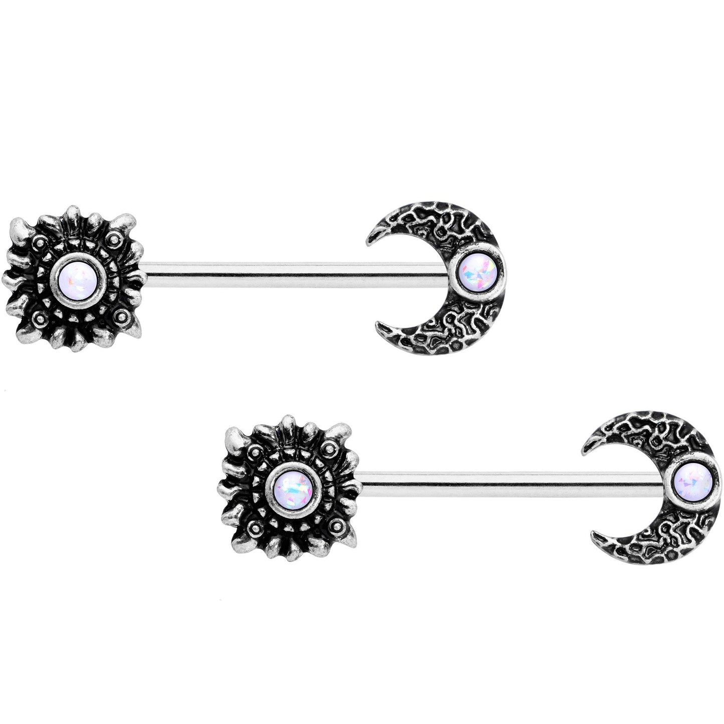 14G 9/16 Clear Gem Sun Moon Horseshoe Barbell Nipple Ring Set