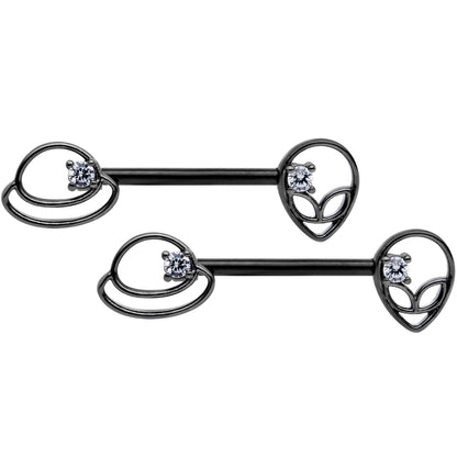 14G 9/16 Clear CZ Gem Black Saturn Alien Barbell Nipple Ring Set