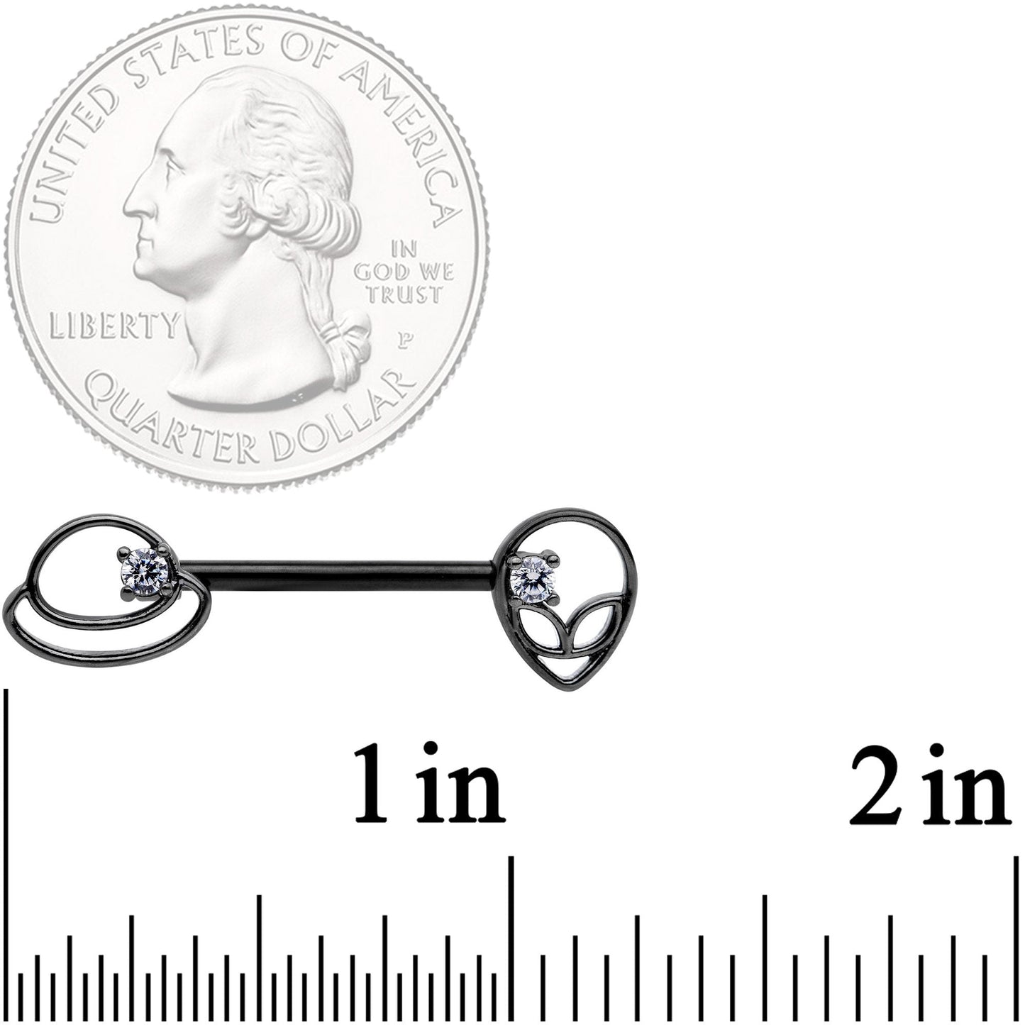 14G 9/16 Clear CZ Gem Black Saturn Alien Barbell Nipple Ring Set