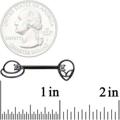 14G 9/16 Clear CZ Gem Black Saturn Alien Barbell Nipple Ring Set