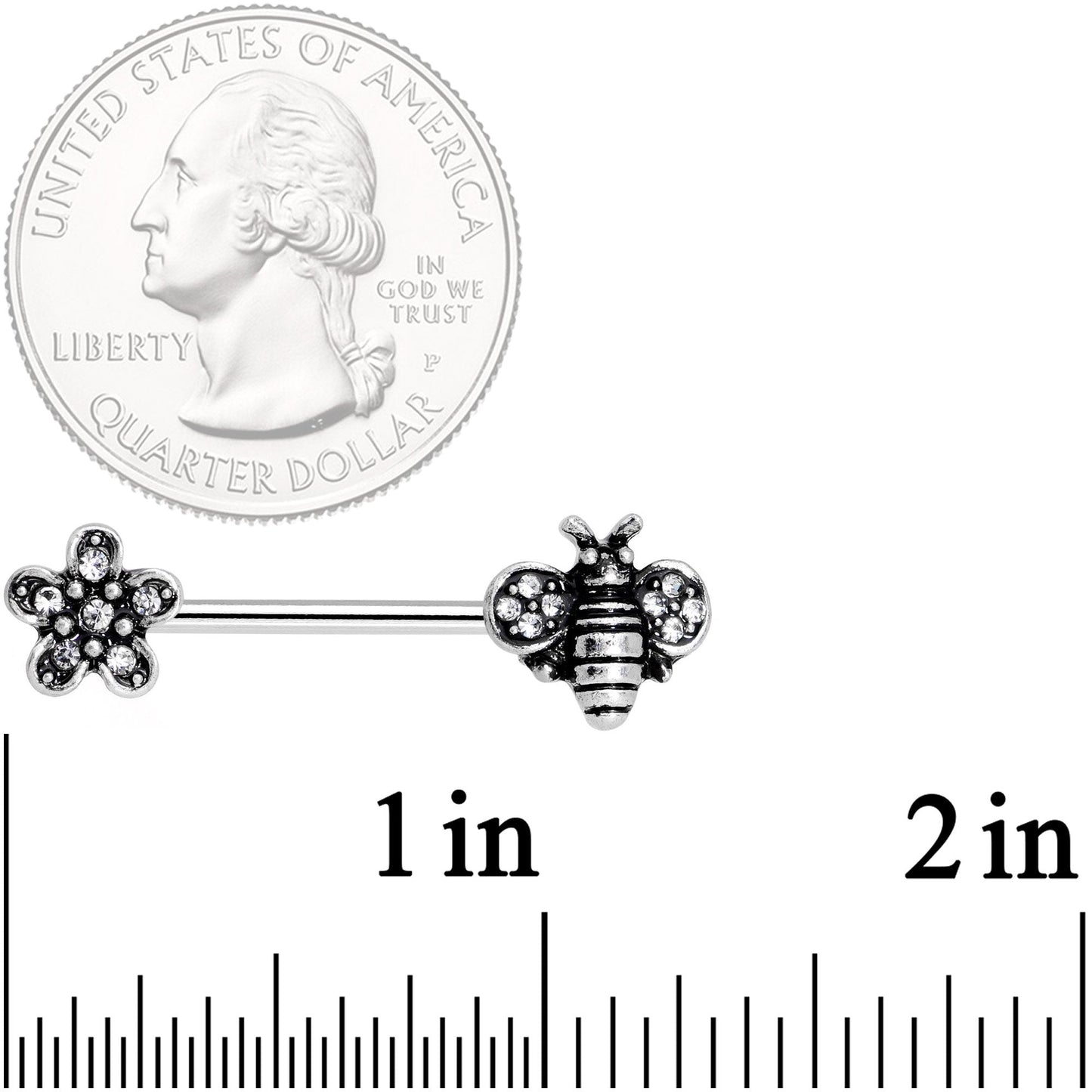 14G 5/8 Clear Gem Bee and Blossom Barbell Nipple Ring Set