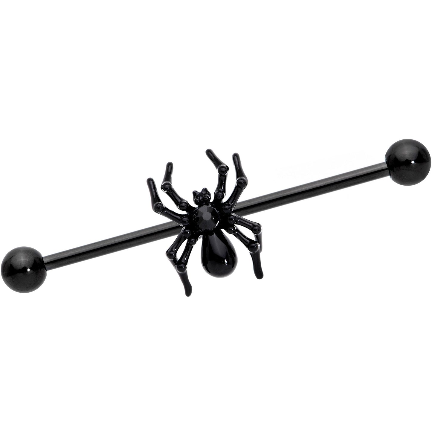 14G Black Gem Black Creepy Critter Spider Industrial Barbell 38mm