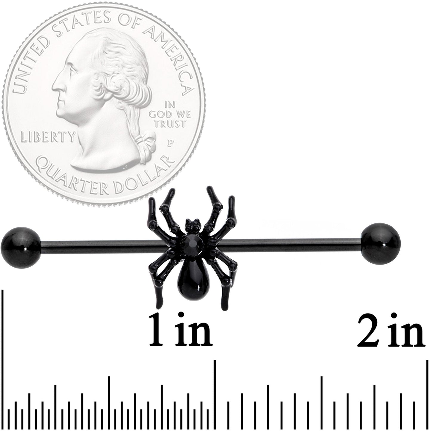 14G Black Gem Black Creepy Critter Spider Industrial Barbell 38mm