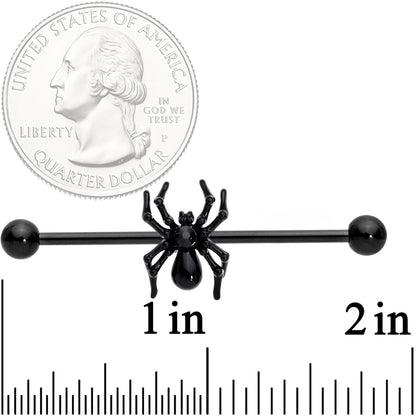 14G Black Gem Black Creepy Critter Spider Industrial Barbell 38mm