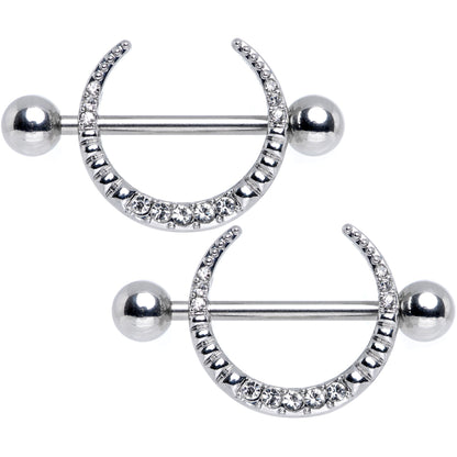 14G 9/16 Clear Gem Sliver Crescent Moon Nipple Shield Set