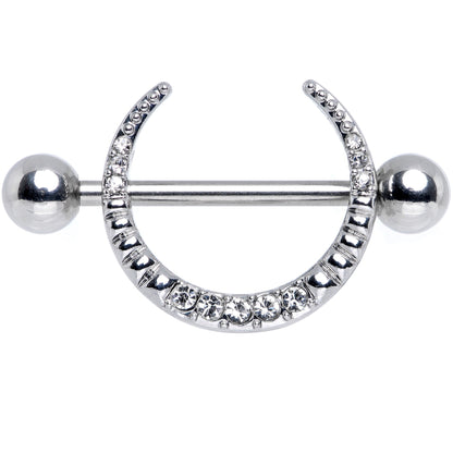 14G 9/16 Clear Gem Sliver Crescent Moon Nipple Shield Set