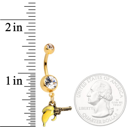 Clear Gem Gold Tone Banana Peel Gun Dangle Belly Ring