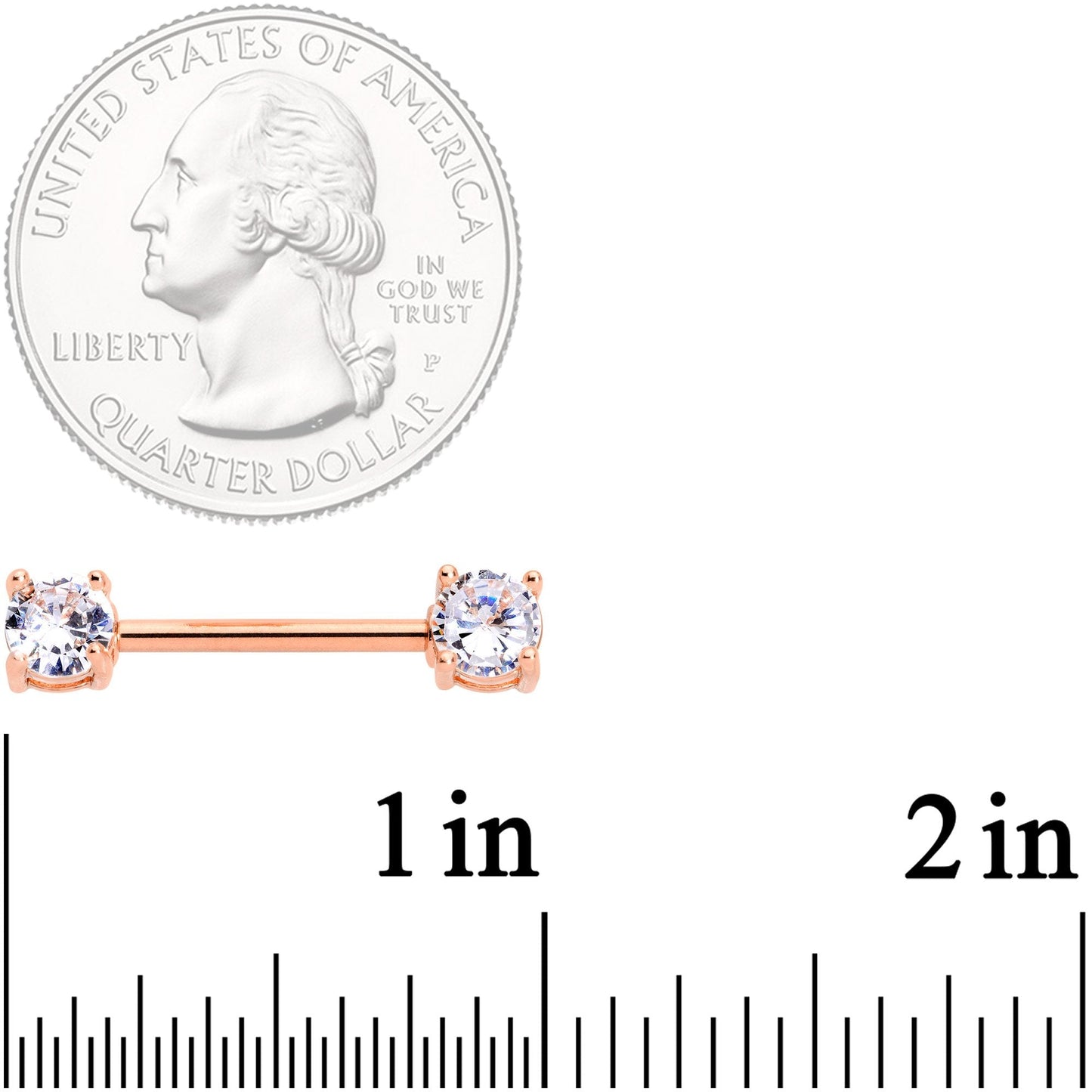 14G 9/16 Clear CZ Gem Rose Gold Tone Nipple Barbell Set