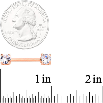 14G 9/16 Clear CZ Gem Rose Gold Tone Nipple Barbell Set
