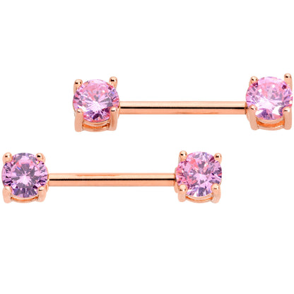 14G 9/16 Pink CZ Gem Rose Gold Tone Nipple Barbell Set