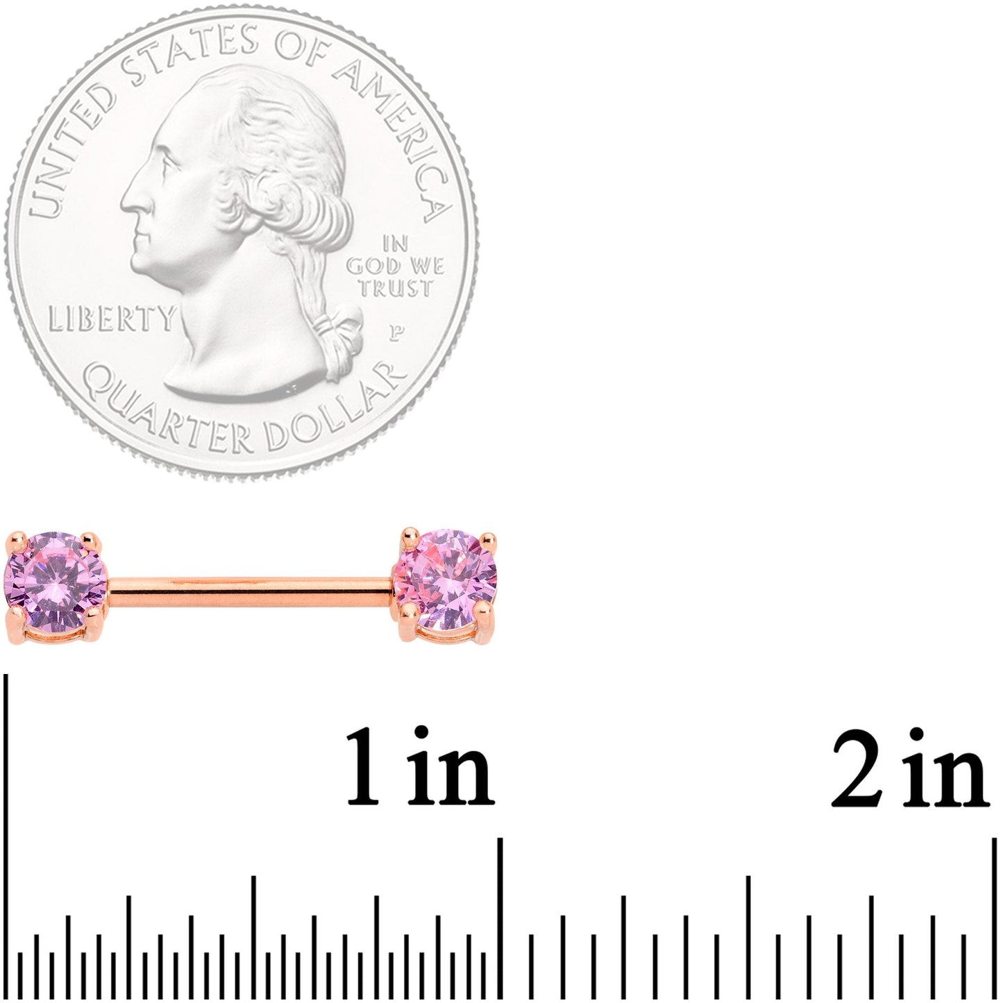 14G 9/16 Pink CZ Gem Rose Gold Tone Nipple Barbell Set