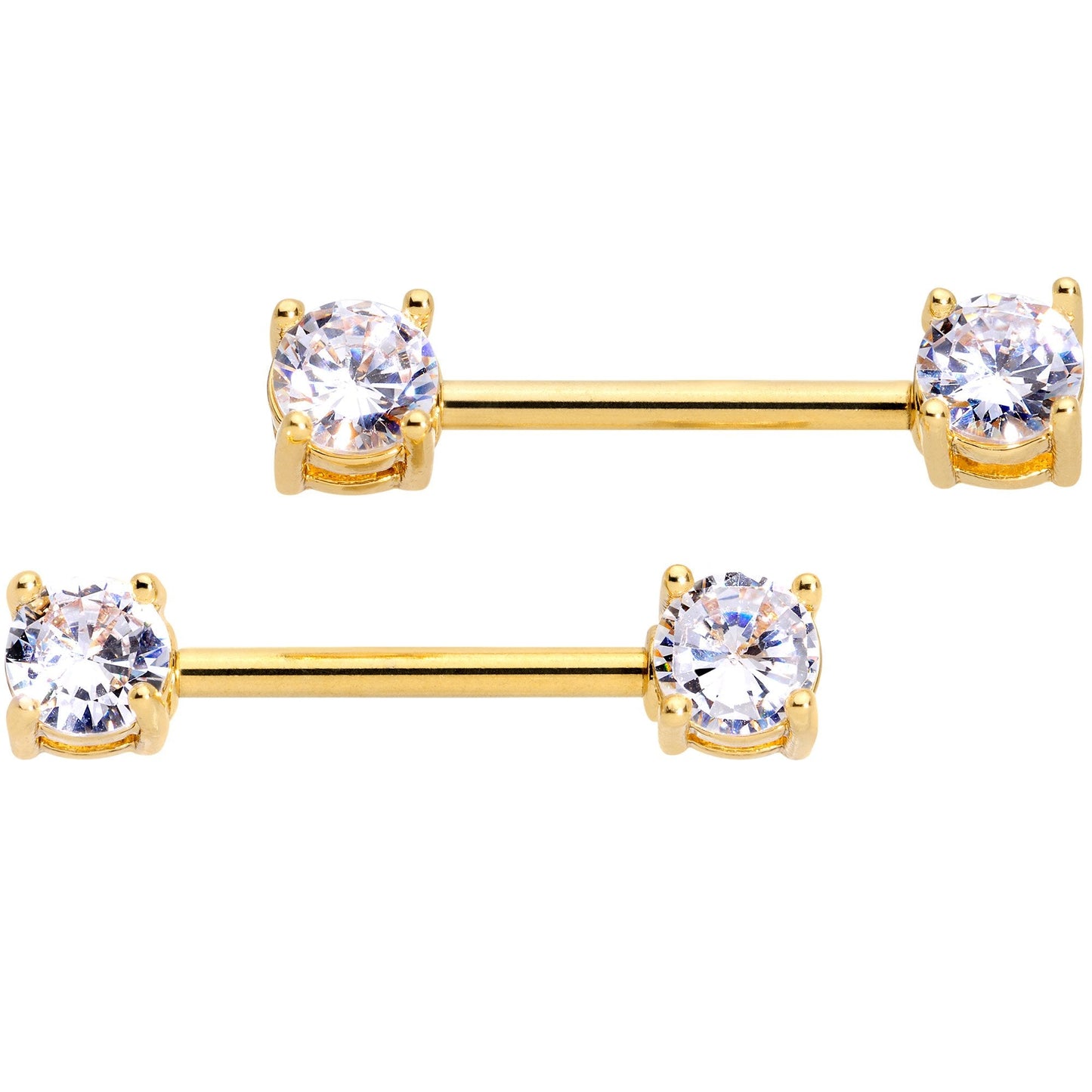 14G 9/16 Clear CZ Gem Gold Tone Barbell Nipple Ring Set