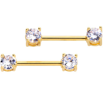 14G 9/16 Clear CZ Gem Gold Tone Barbell Nipple Ring Set