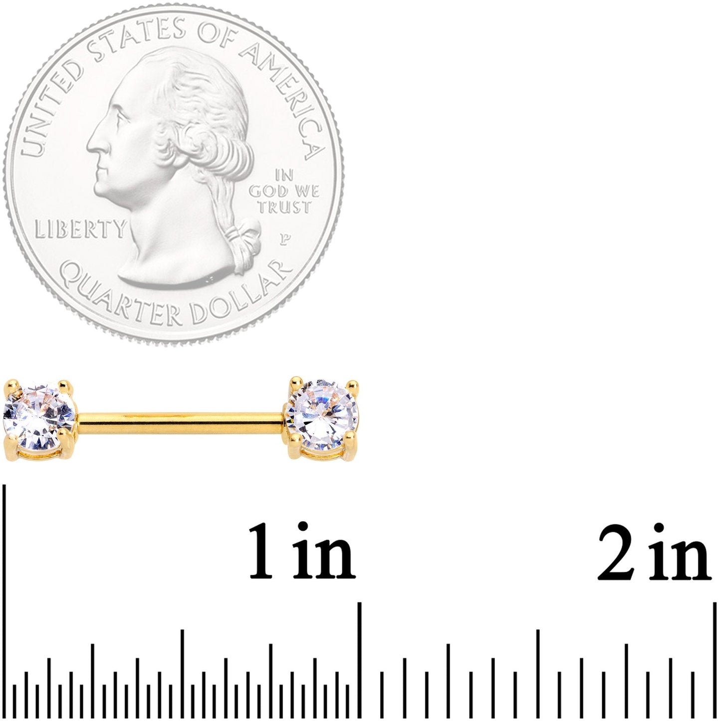 14G 9/16 Clear CZ Gem Gold Tone Barbell Nipple Ring Set