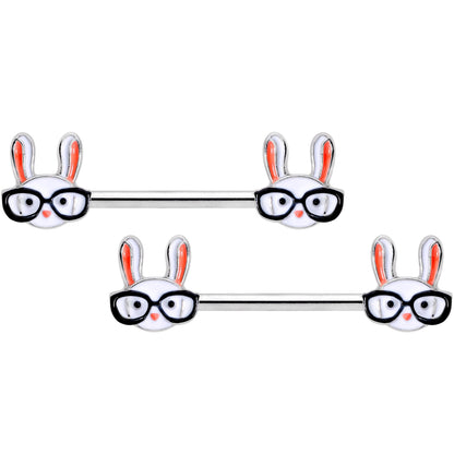 14G 5/8 Nerdy Easter Bunny Barbell Nipple Ring Set