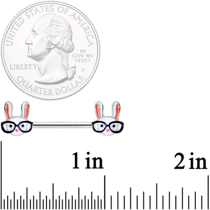 14G 5/8 Nerdy Easter Bunny Barbell Nipple Ring Set