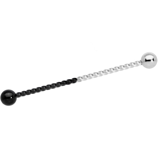 14G Black Steel Two Tone Twisted Industrial Barbell 38mm