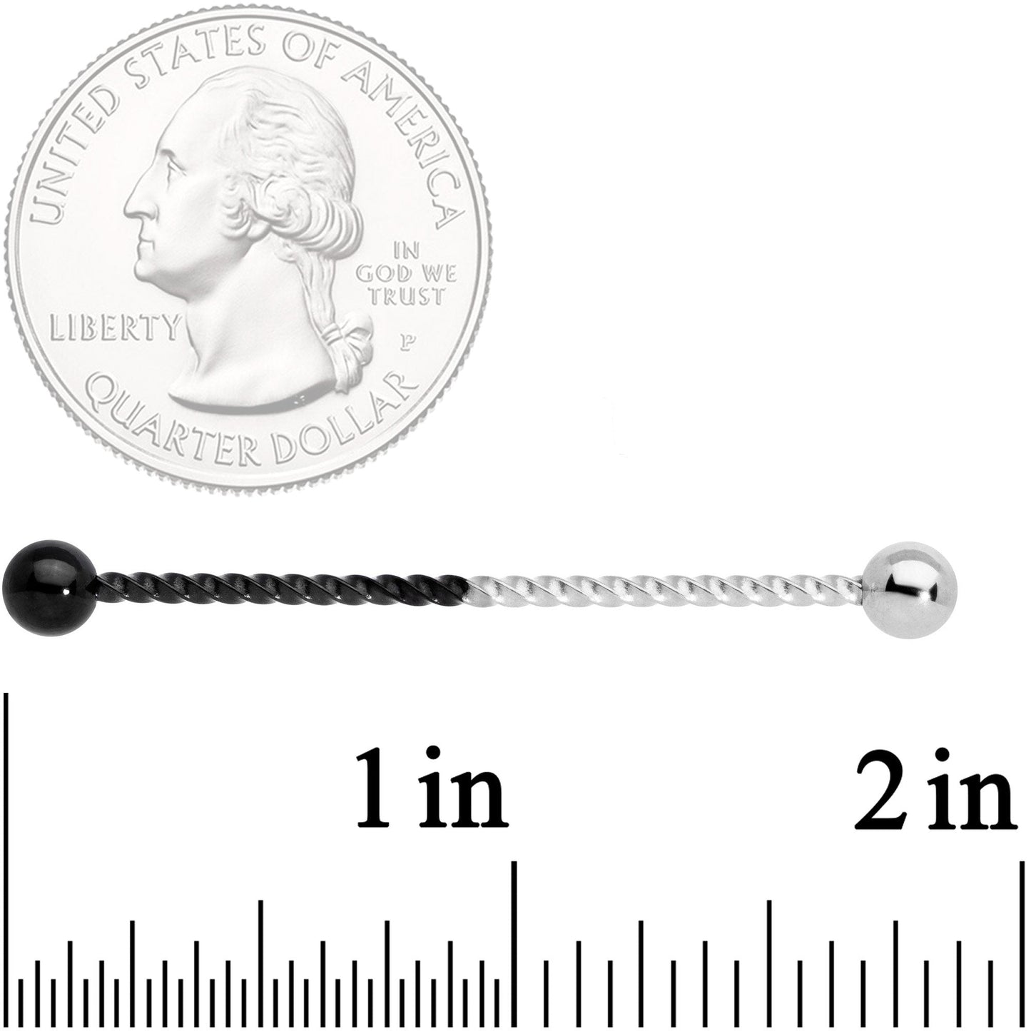 14G Black Steel Two Tone Twisted Industrial Barbell 38mm