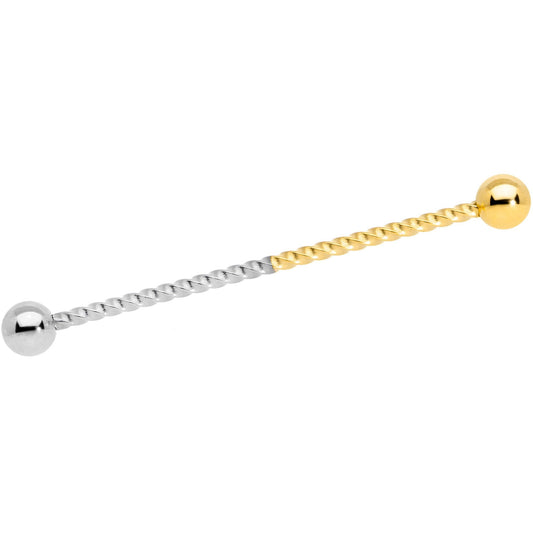 14G Gold Tone Steel Two Tone Twisted Industrial Barbell 38mm