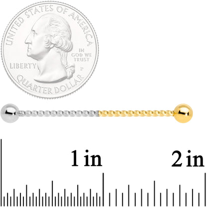 14G Gold Tone Steel Two Tone Twisted Industrial Barbell 38mm