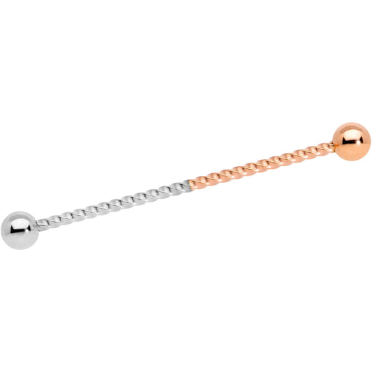 14G Rose Gold Tone Steel Two Tone Twisted Industrial Barbell 38mm