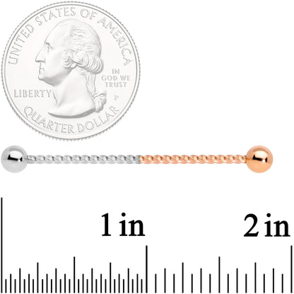 14G Rose Gold Tone Steel Two Tone Twisted Industrial Barbell 38mm