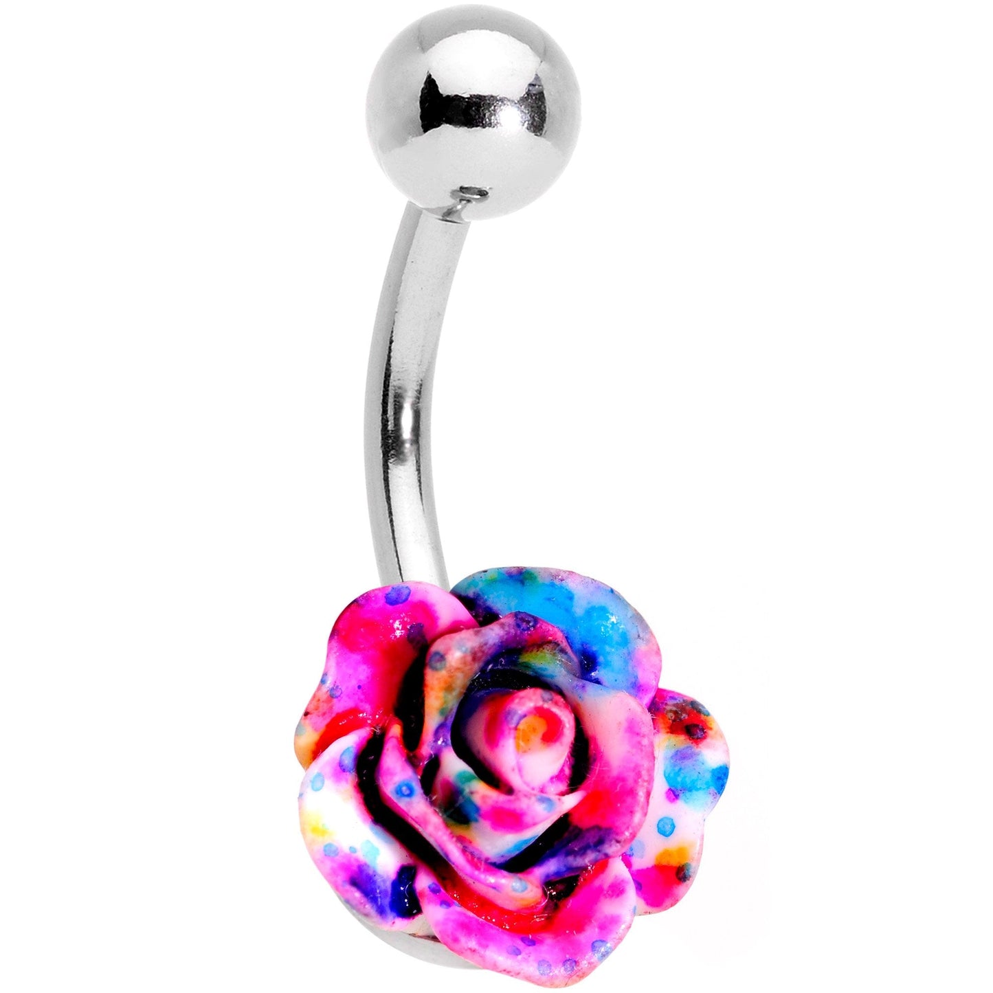 Clear Gem Multicolor Three Dimensional Flower Belly Ring Set of 3