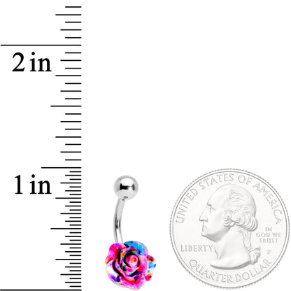 Clear Gem Multicolor Three Dimensional Flower Belly Ring Set of 3