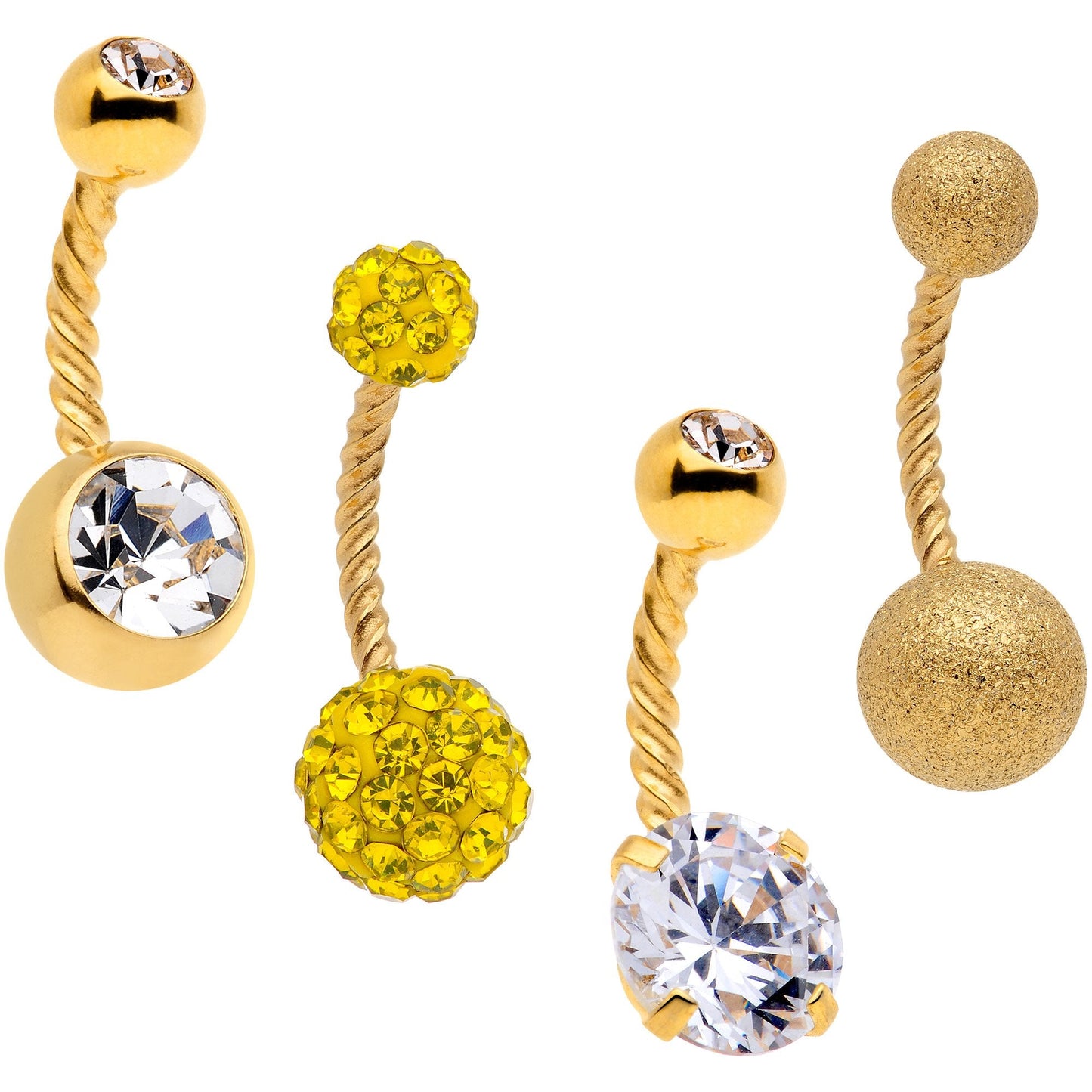 Clear Yellow Gem Totally Twisted Belly Ring Set of 4