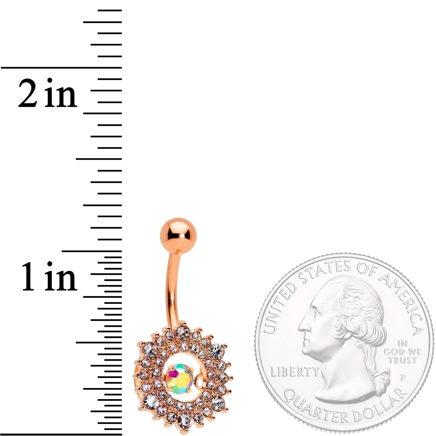 Clear Aurora Dangle Gem Rose Gold Tone Sunburst Belly Ring
