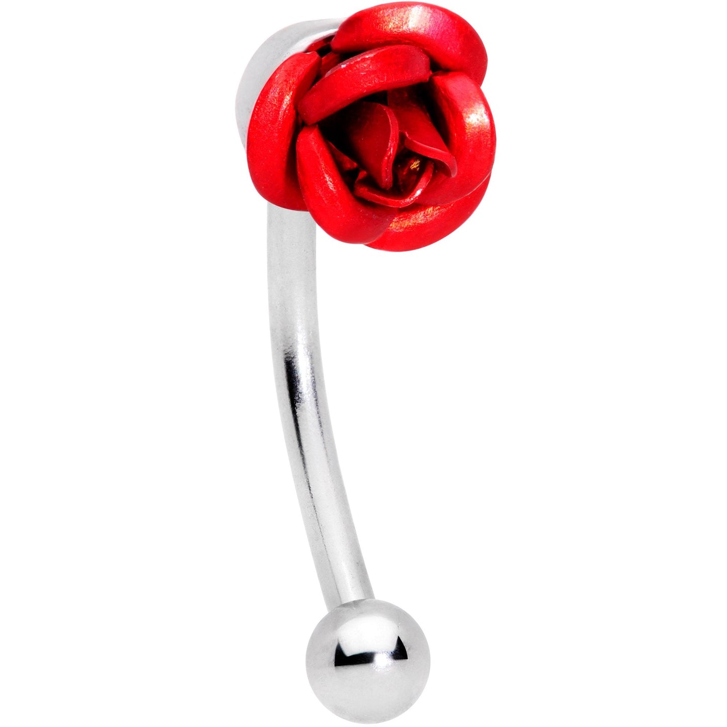 16G 3/8 Romantic Red Rose Flower Curved Eyebrow Ring