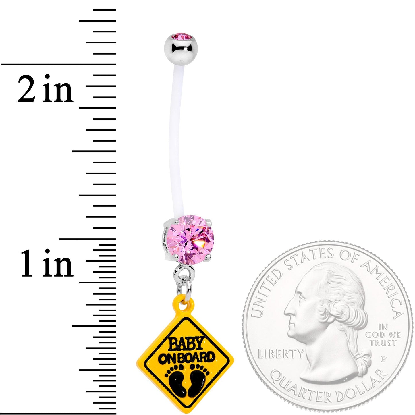 Pink CZ Gem Baby on Board Sign Dangle Pregnancy Belly Ring
