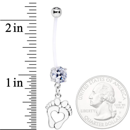 Clear CZ Gem Baby Precious Footprints Dangle Pregnancy Belly Ring