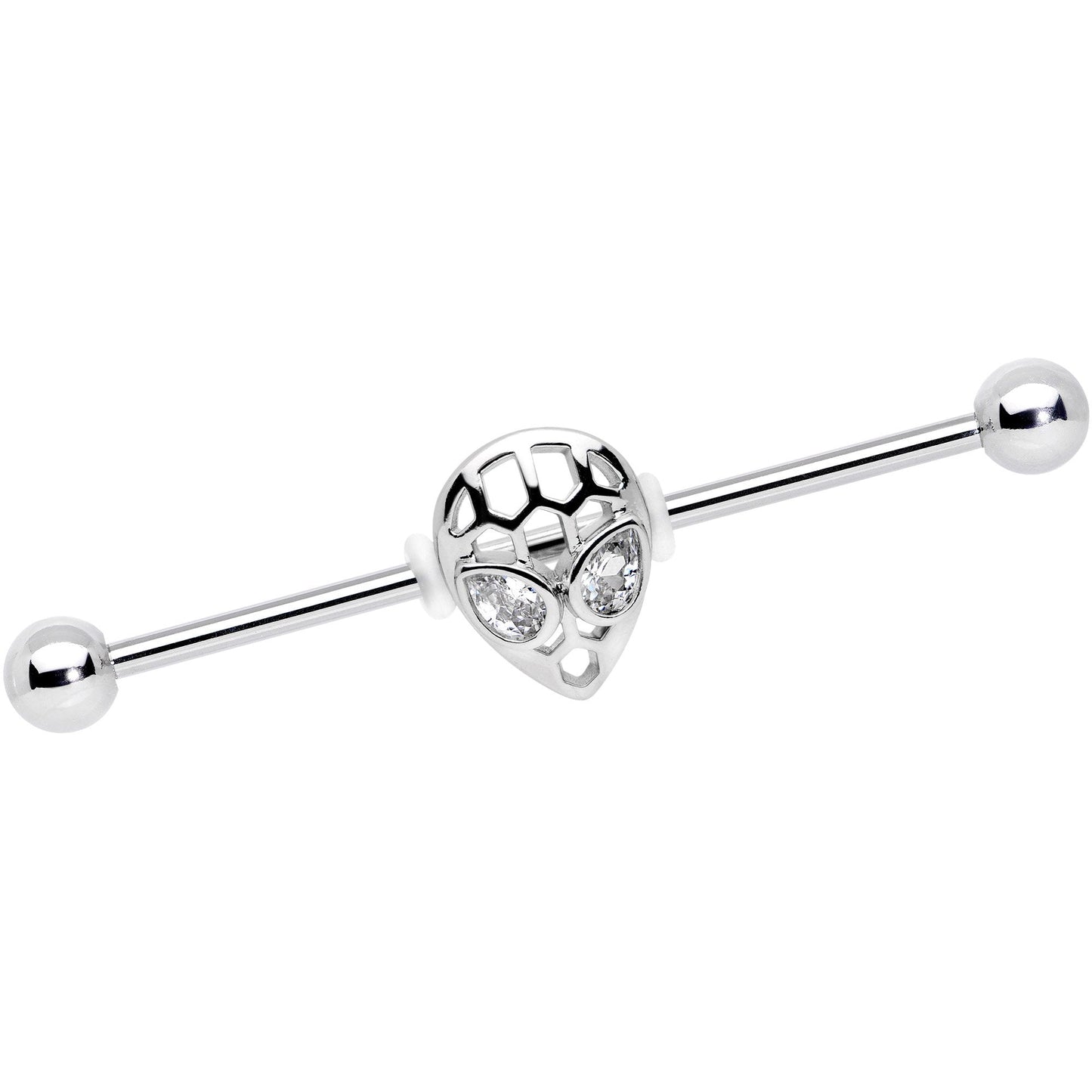 14G Clear CZ Gem Openwork Alien Industrial Barbell 38mm