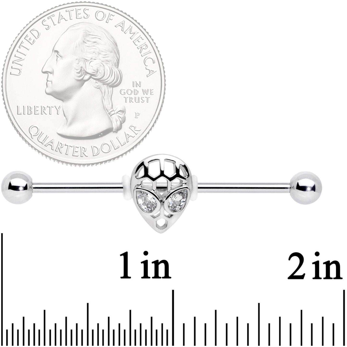 14G Clear CZ Gem Openwork Alien Industrial Barbell 38mm