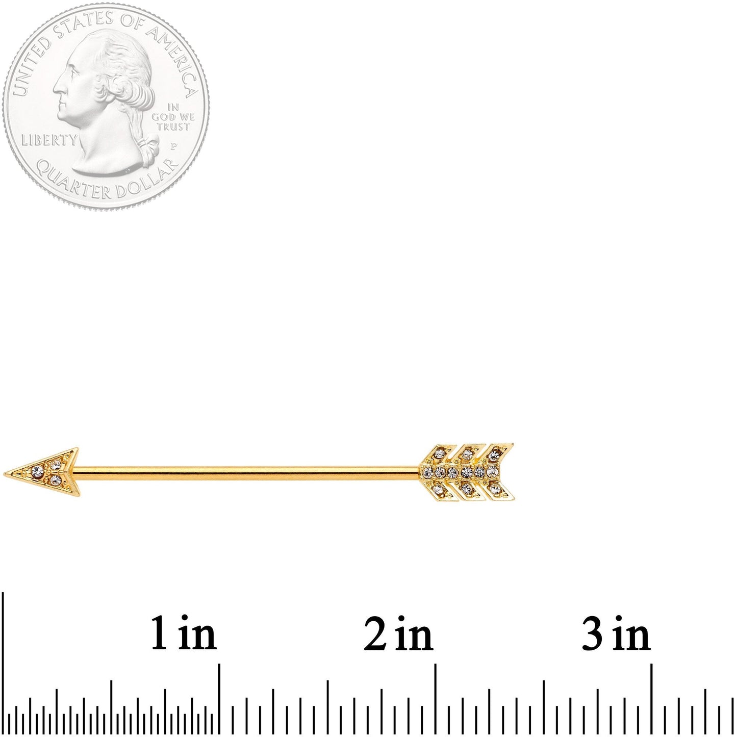 14G Clear Gem Gold Tone Flying Arrow Industrial Barbell 38mm