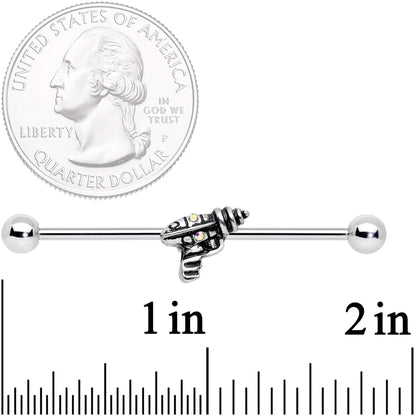 14G Aurora Gem Mystery Ray Gun Industrial Barbell 38mm