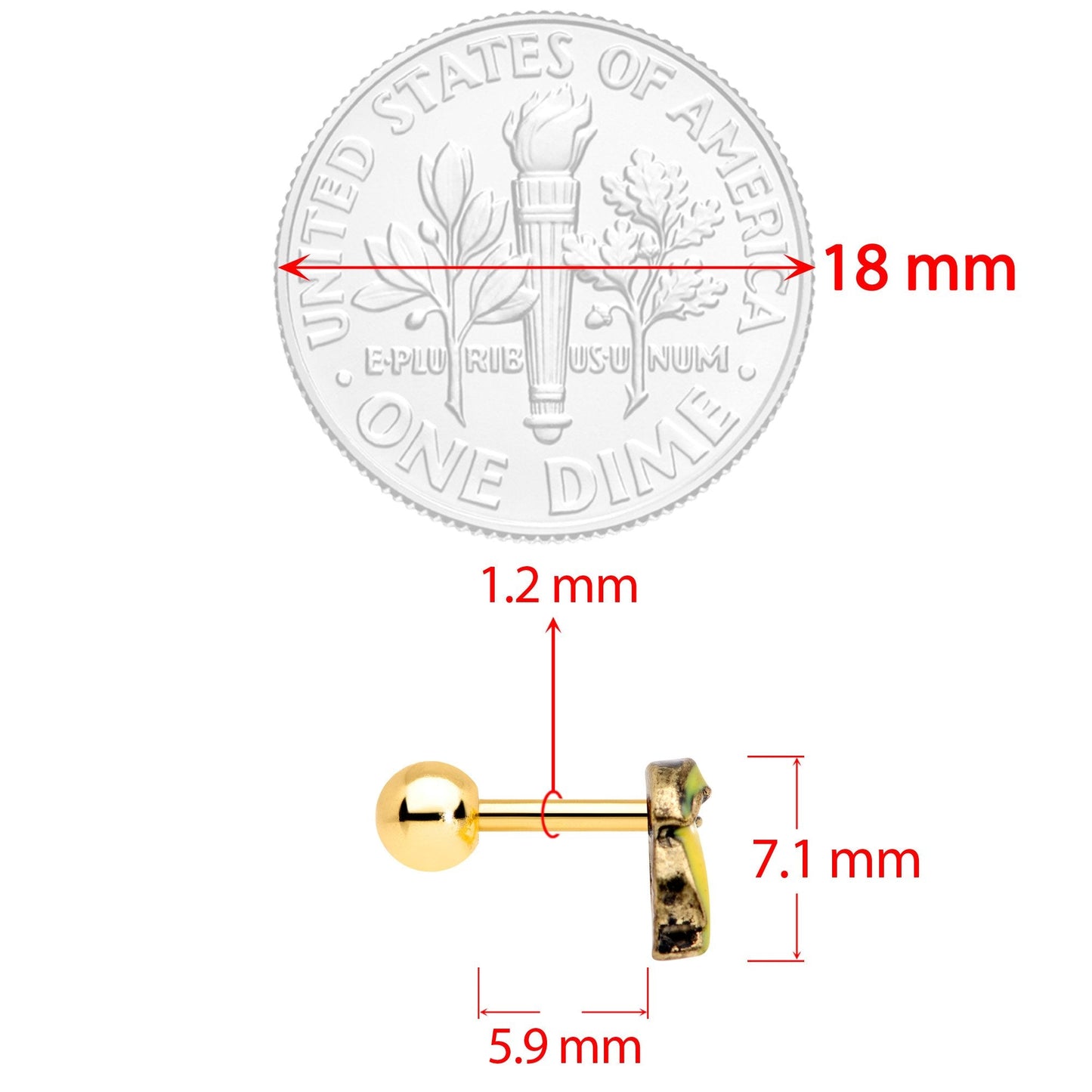 16G 1/4 Gold Tone Banana Peel Gun Cartilage Tragus Earring