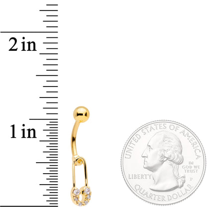 Clear CZ Gem Gold Tone Not Quite Punk Rock Safety Pin Belly Ring