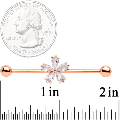 14G Clear CZ Gem Rose Gold Tone Petal Industrial Barbell 38mm