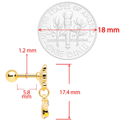 16G 1/4 Clear Black Gem Gold Tone Bee Flower Cartilage Earring