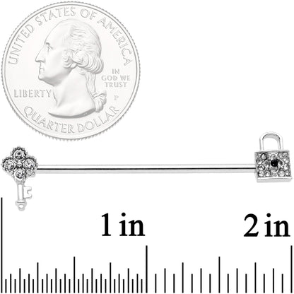 14G Clear Gem Under Lock and Key Industrial Barbell 38mm