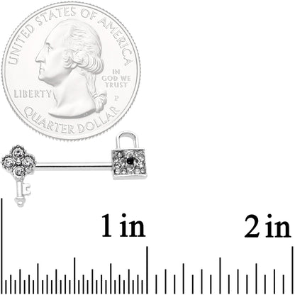 14G 9/16 Clear Gem Under Lock and Key Barbell Nipple Ring Set