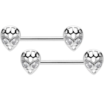 14G 9/16 Clear CZ Openwork Alien Barbell Nipple Ring Set