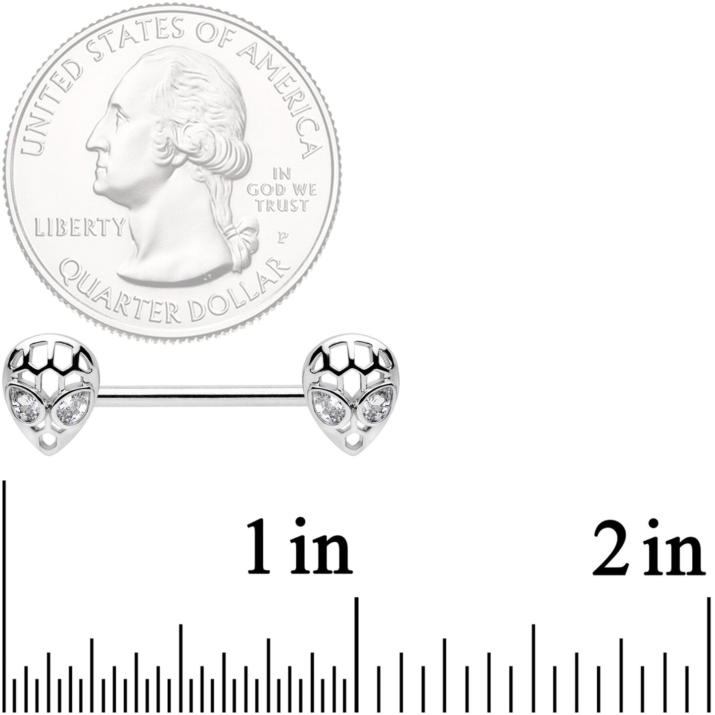 14G 9/16 Clear CZ Openwork Alien Barbell Nipple Ring Set